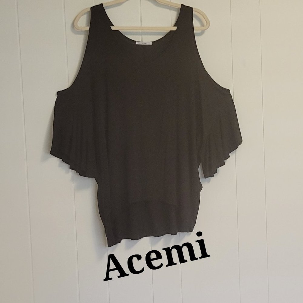 Acemi black cut out shoulder dolman short sleeve scoop neck blouse Sz: M